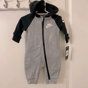 Grey & black Nike hood zip up one piece infant 3m